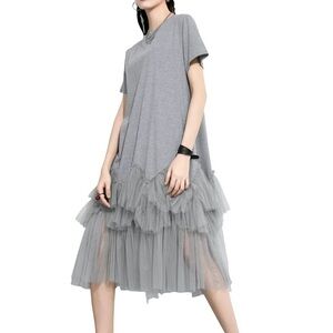 Elegant Gray Tulle Midi Dress